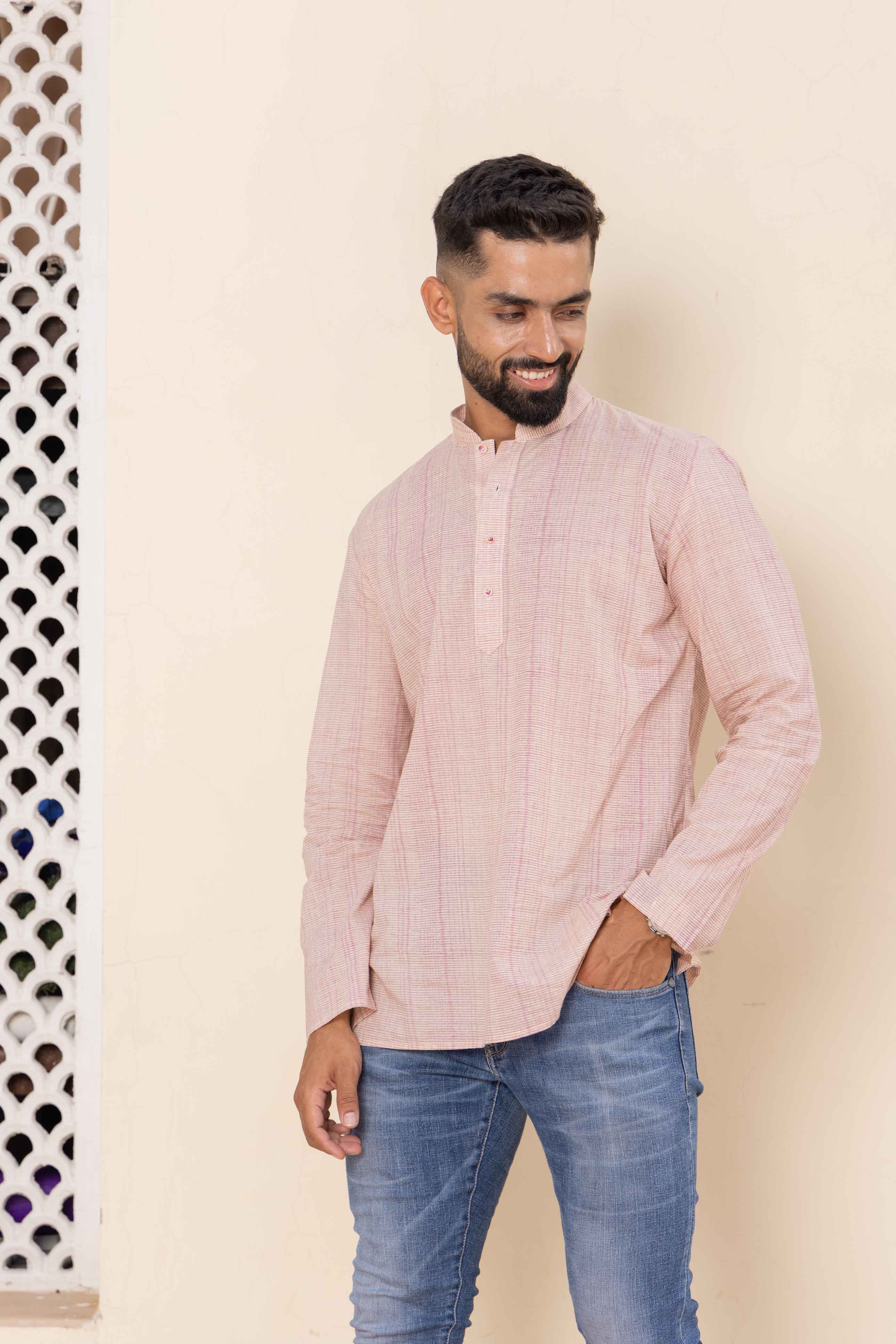 Pastel Pink Striped Short Kurta